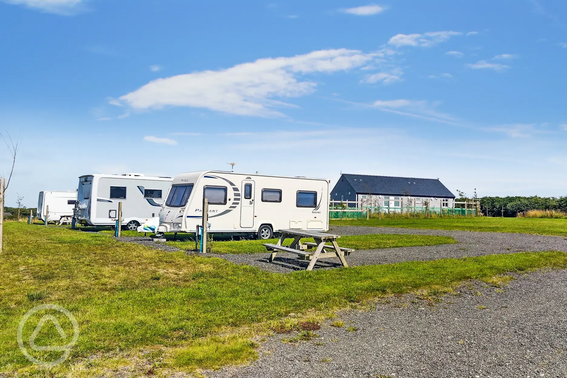 Electric hardstanding touring pitches with facilities behind