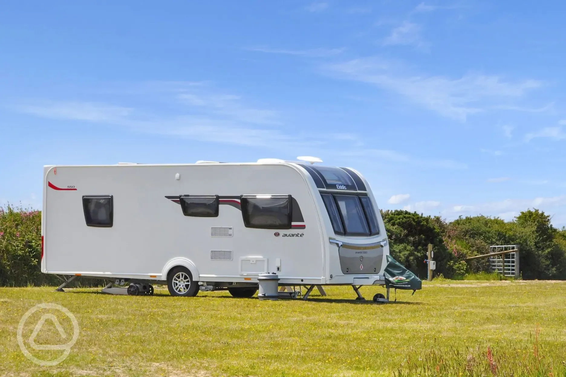 Caravan on optional electric grass touring pitches