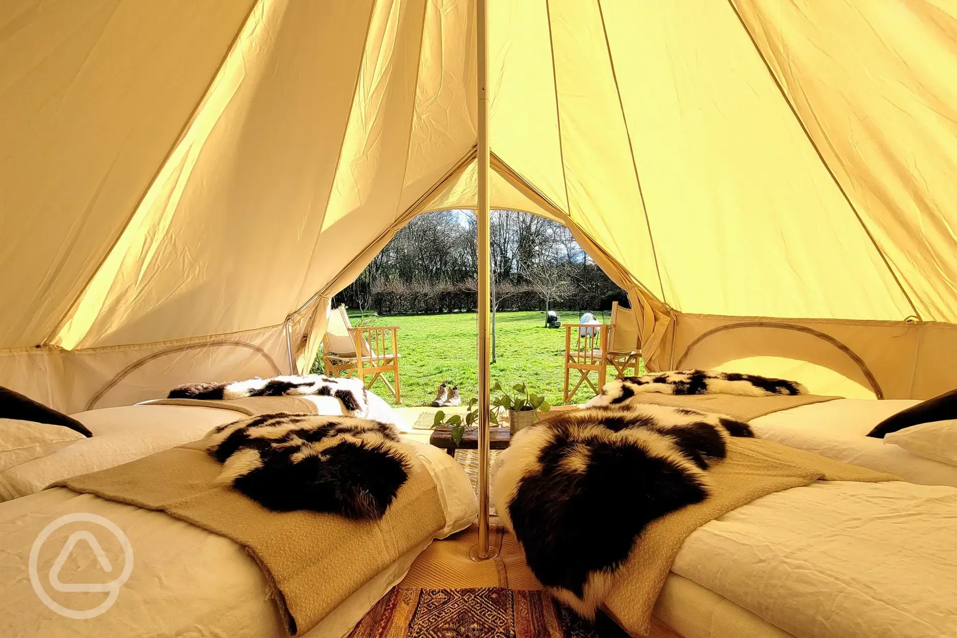 Luxury furnished lakeside bell tent interior