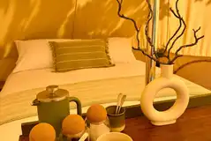 Luxury furnished lakeside bell tent interior Luxury furnished lakeside bell tent interior