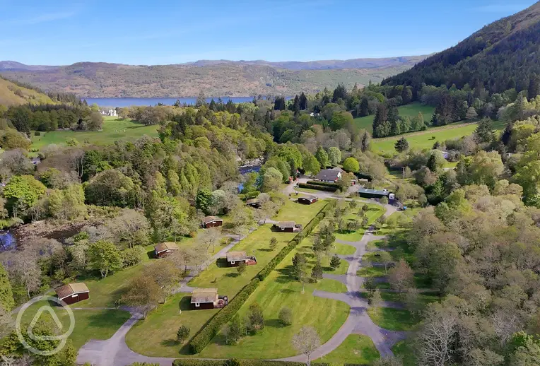 Aerial of Forest Glen Holiday Park looking towards Loch Ness
