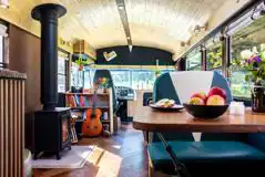 Glamping school bus interior