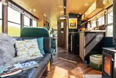 Glamping school bus interior