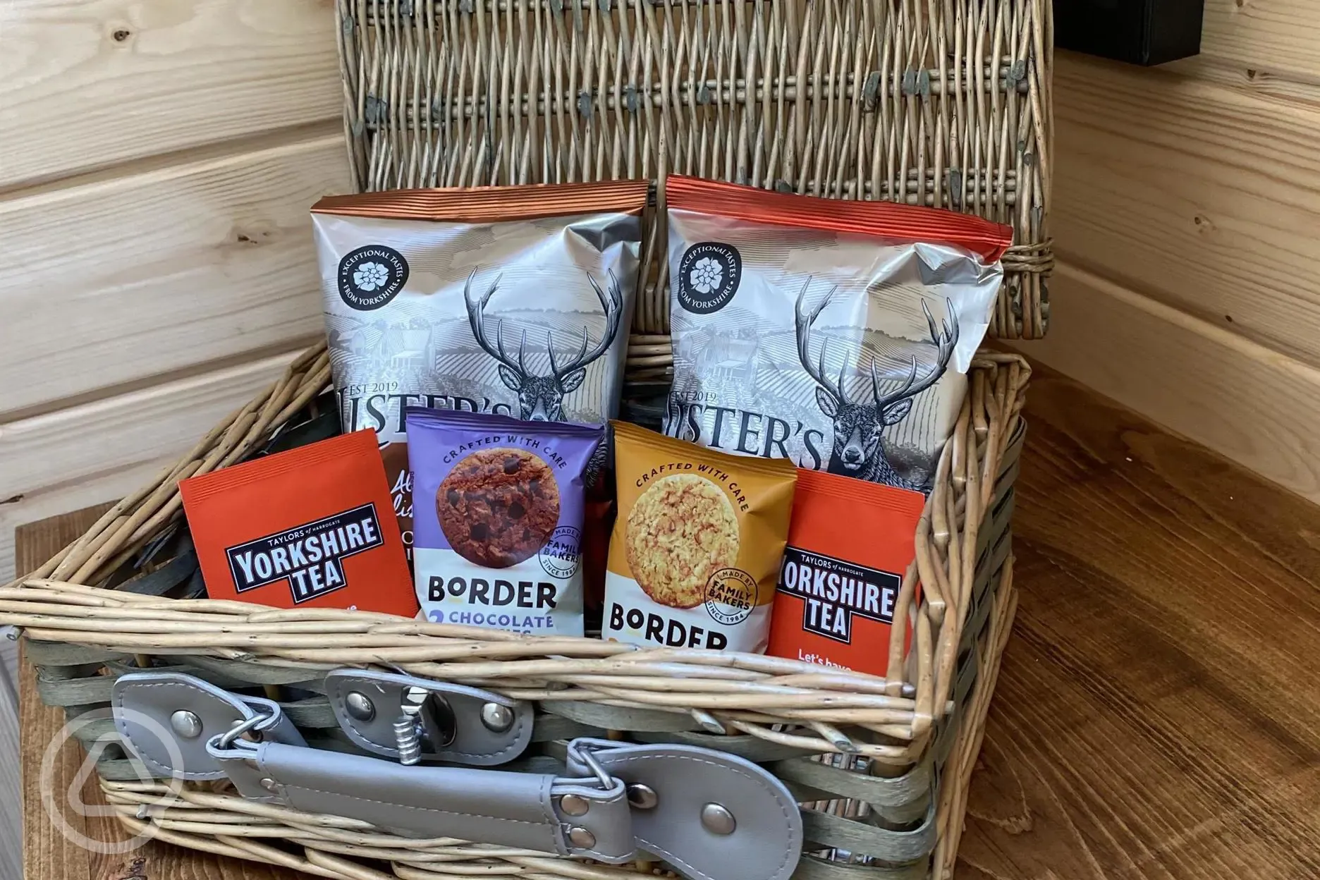 Glamping cabin welcome hamper
