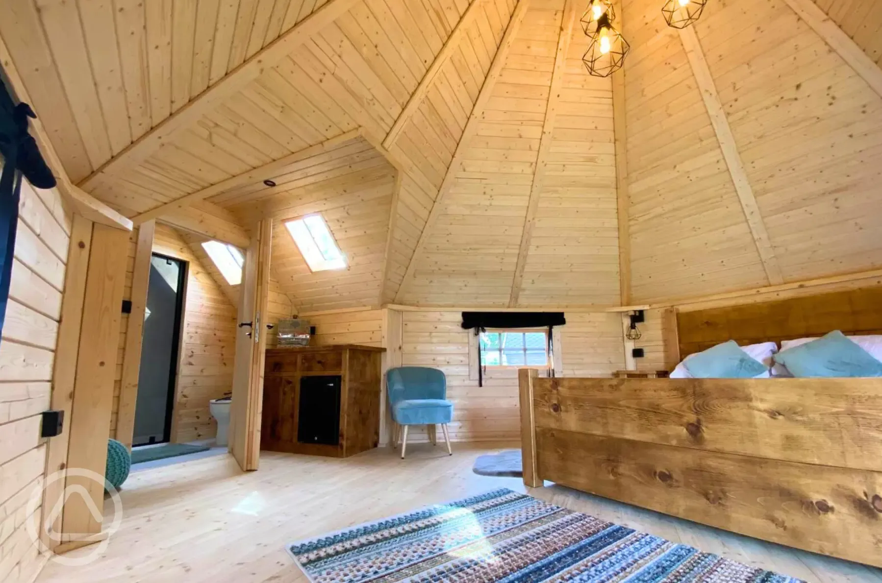 Natural glamping cabin interior