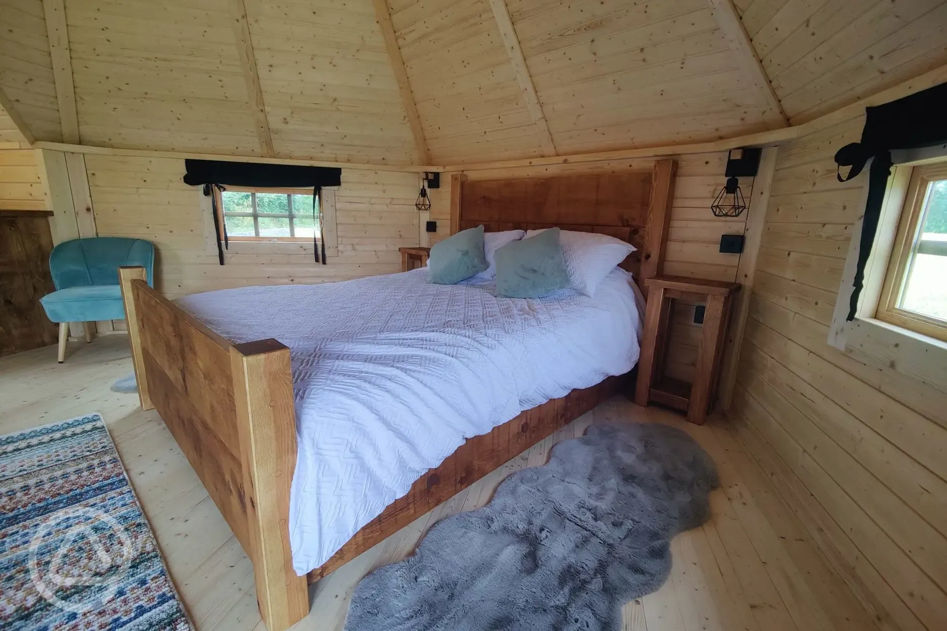 Natural glamping cabin interior