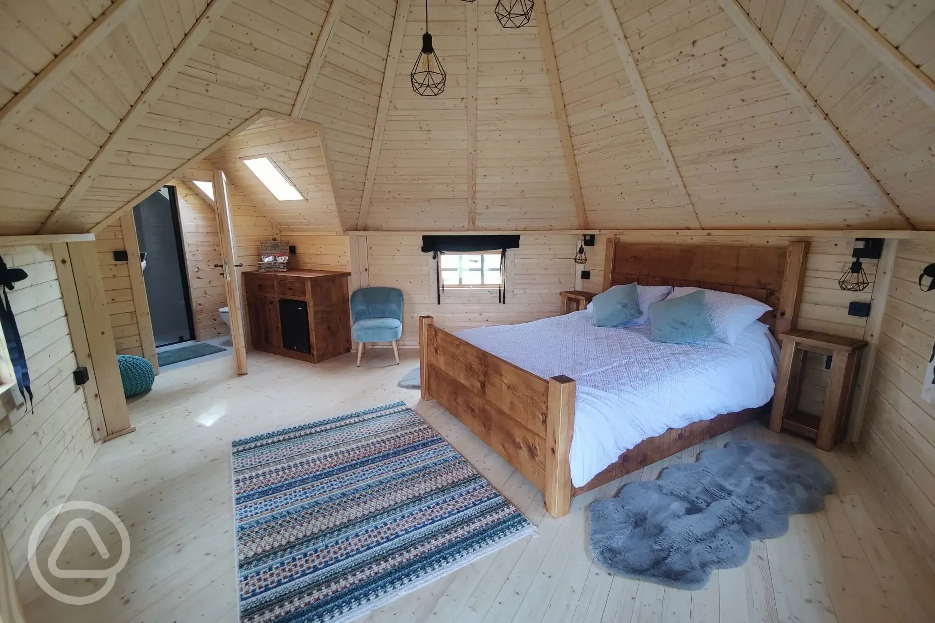 Natural glamping cabin interior