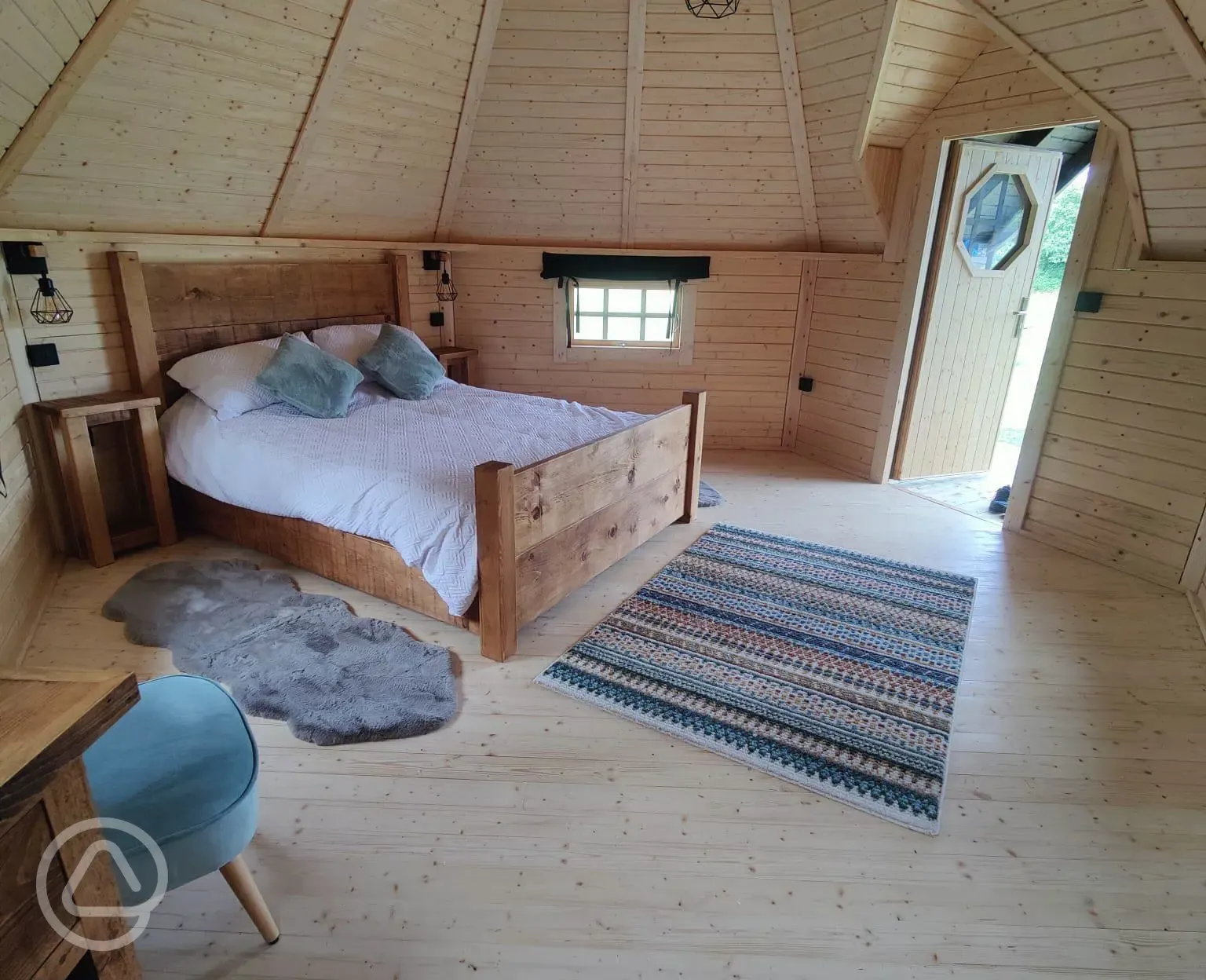 Natural glamping cabin interior