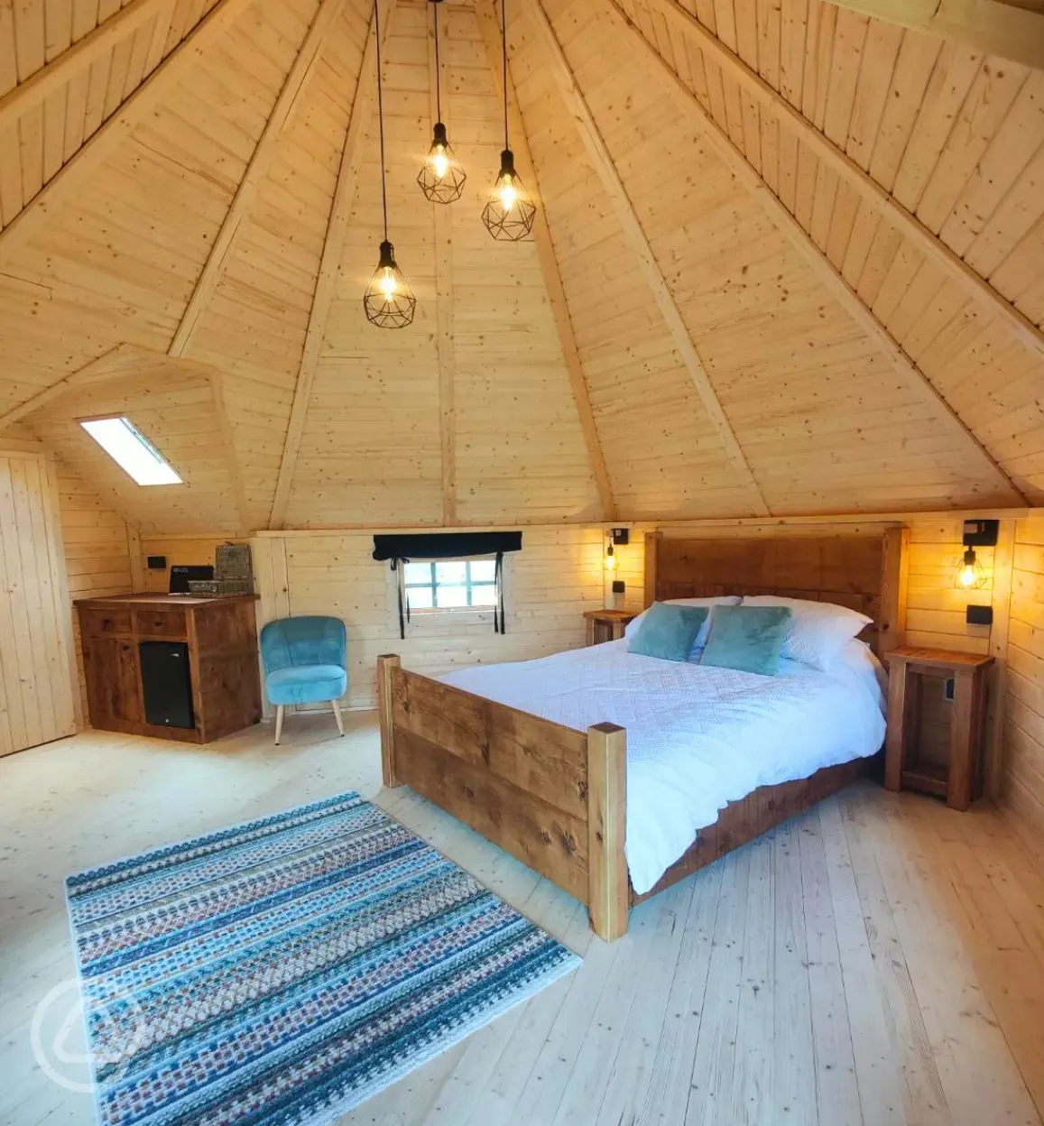 Natural glamping cabin interior