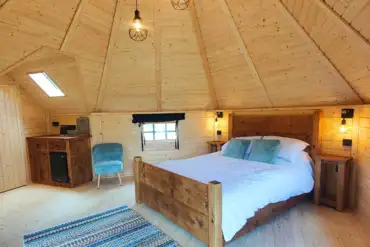 Natural glamping cabin interior