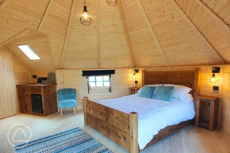 Natural glamping cabin interior