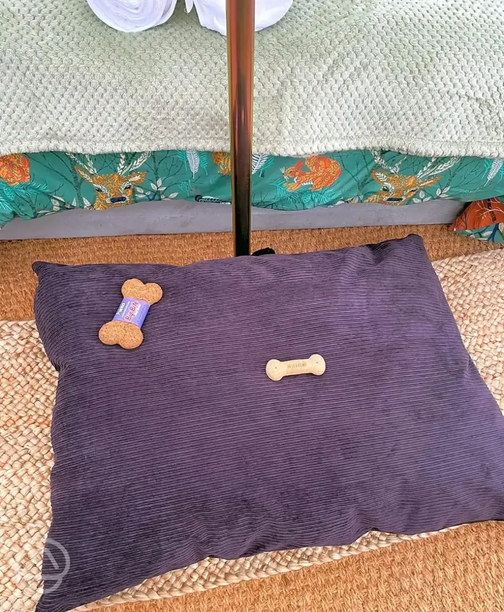 Bell tent interior- dog bed