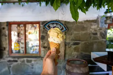 Homemade ice cream available at Roskilly's Camping