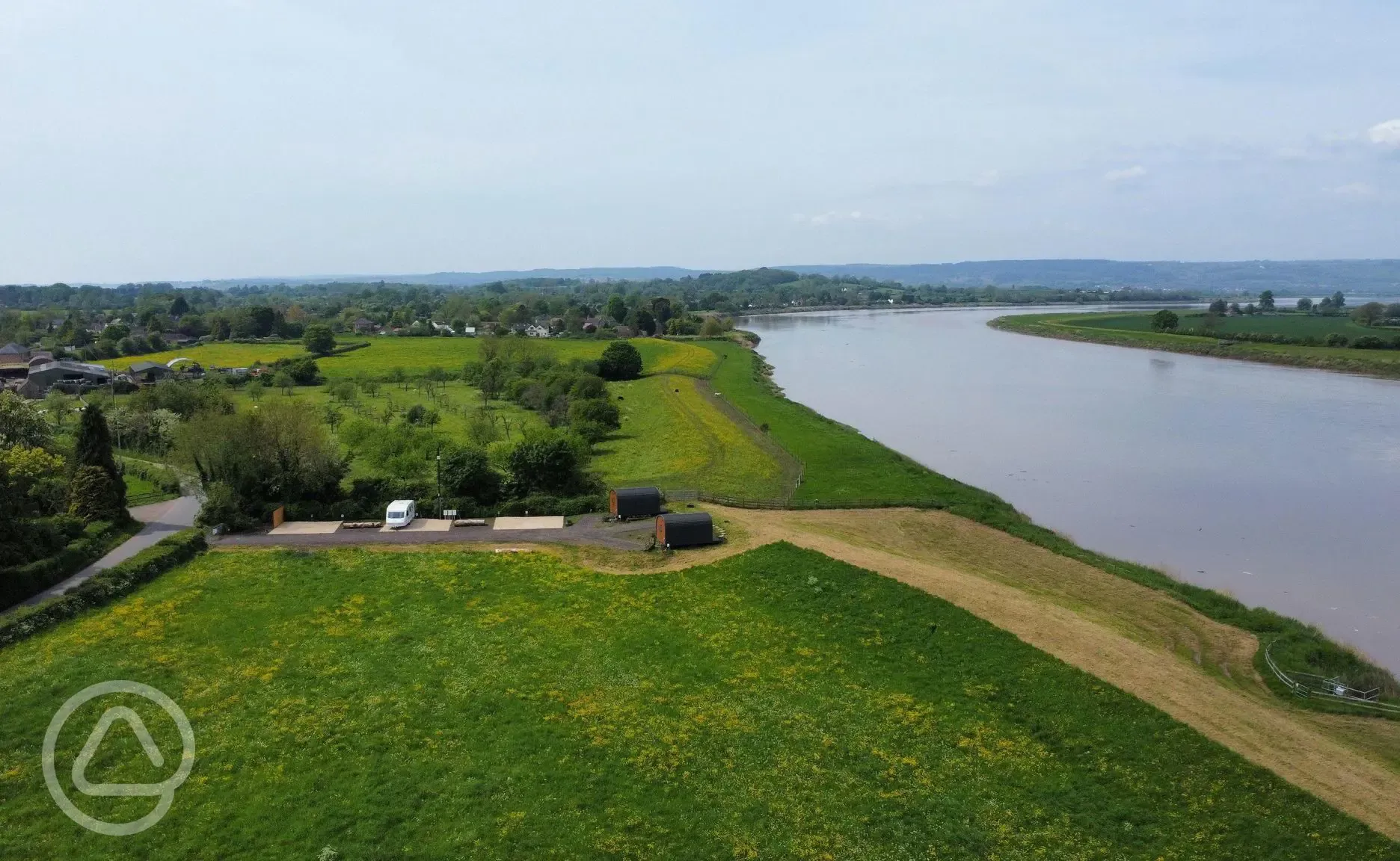 Aerial of the site on the banks of the River Severn