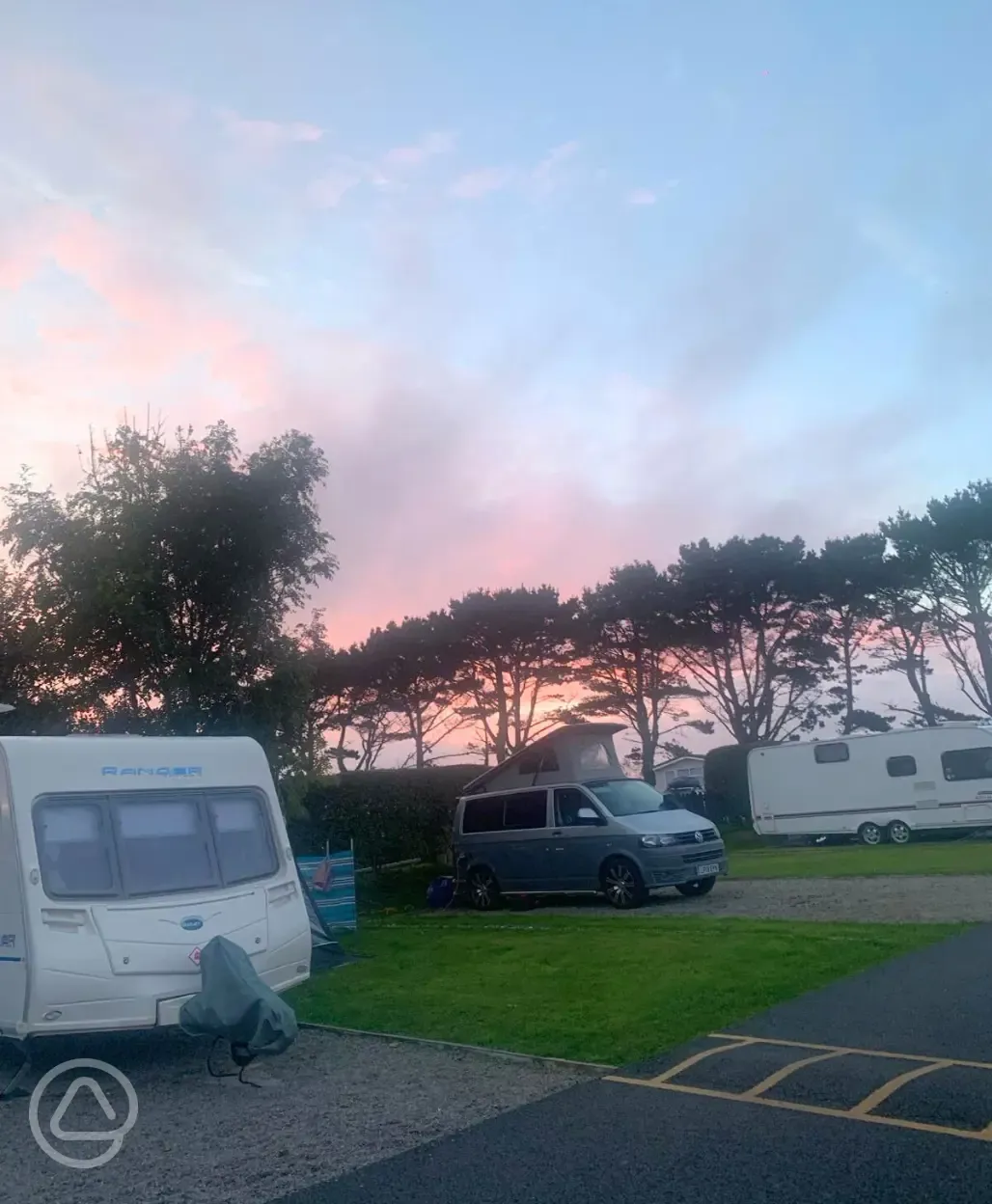 Gravel touring pitches at sunset