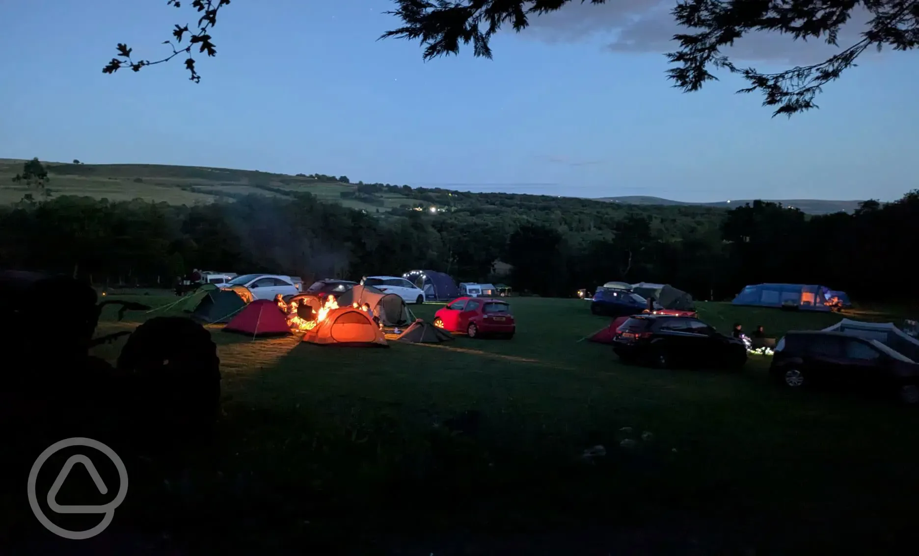 Camping field at night