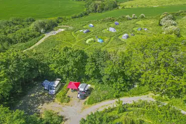 Aerial view of the hardstanding and grass pitches