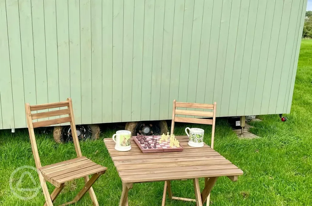 Jean shepherd's hut outdoor seating