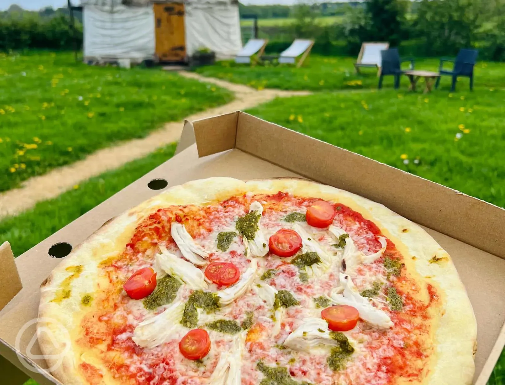 Takeaway pizza from the farm shop next door