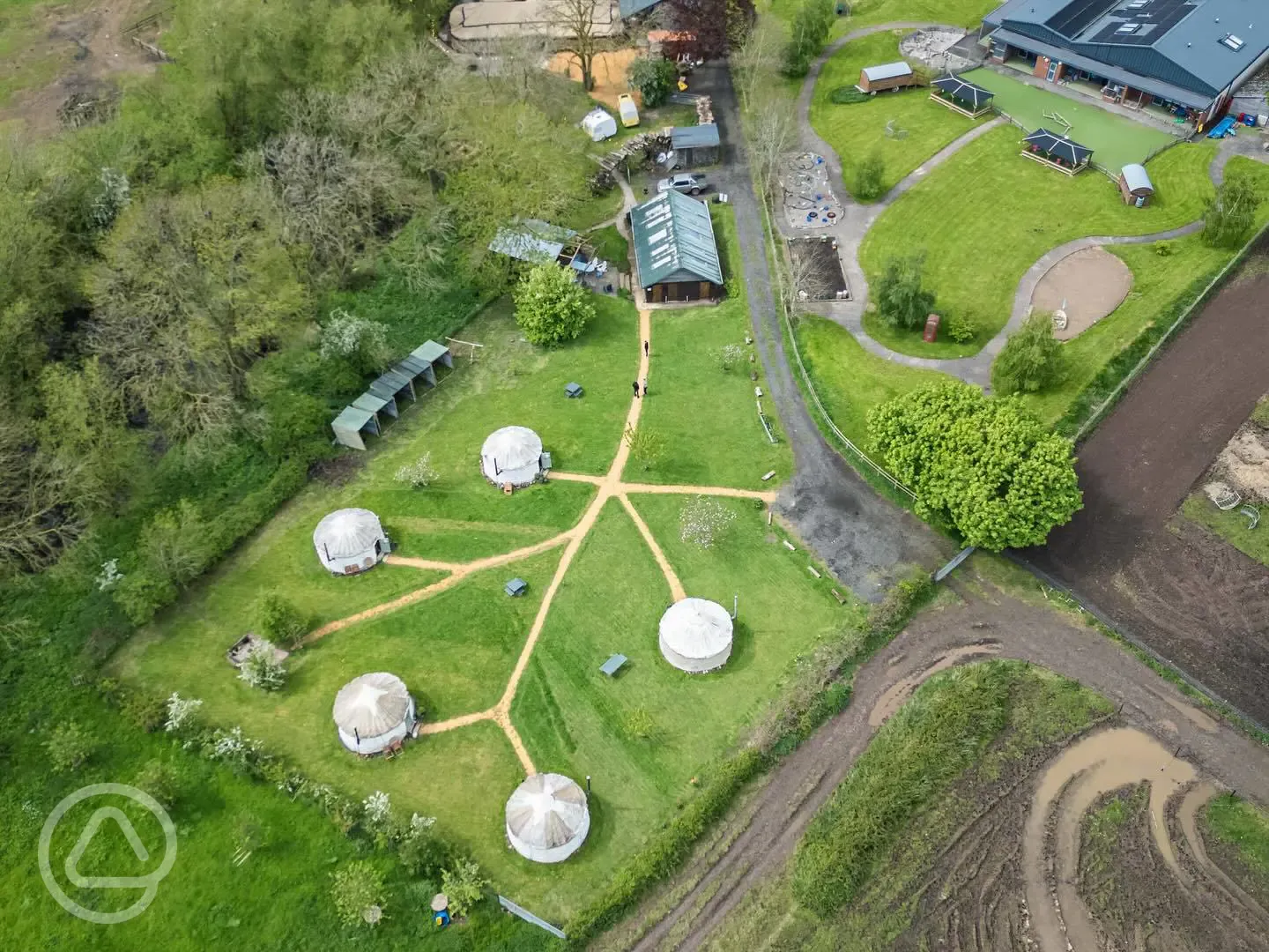 Aerial of the Warren Bank yurts