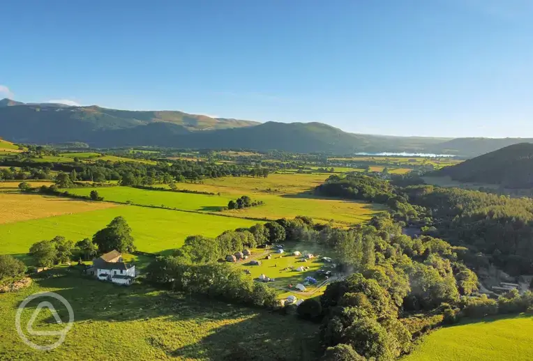 Aerial of the campsite and the surrounding countryside