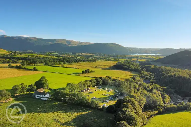 Aerial of the campsite and the surrounding countryside