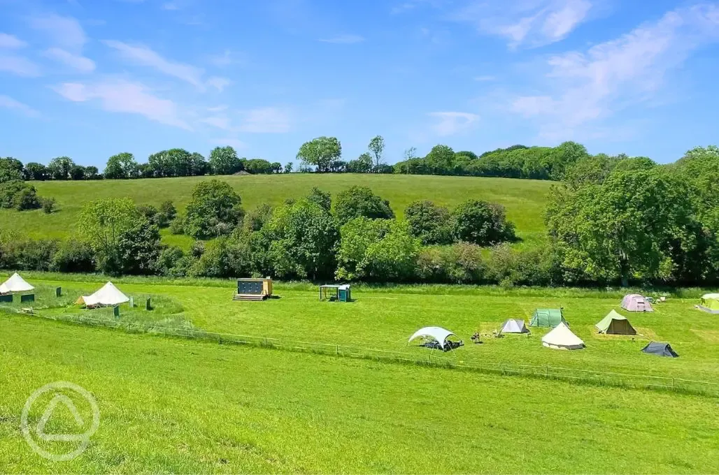 Overview of the camping and bell tent valley