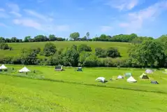 Overview of the camping and bell tent valley at The T Barn