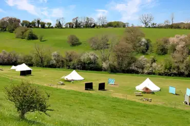 Overview of the camping and bell tent valley at The T Barn