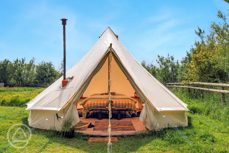 5m bell tent with wood burning stove