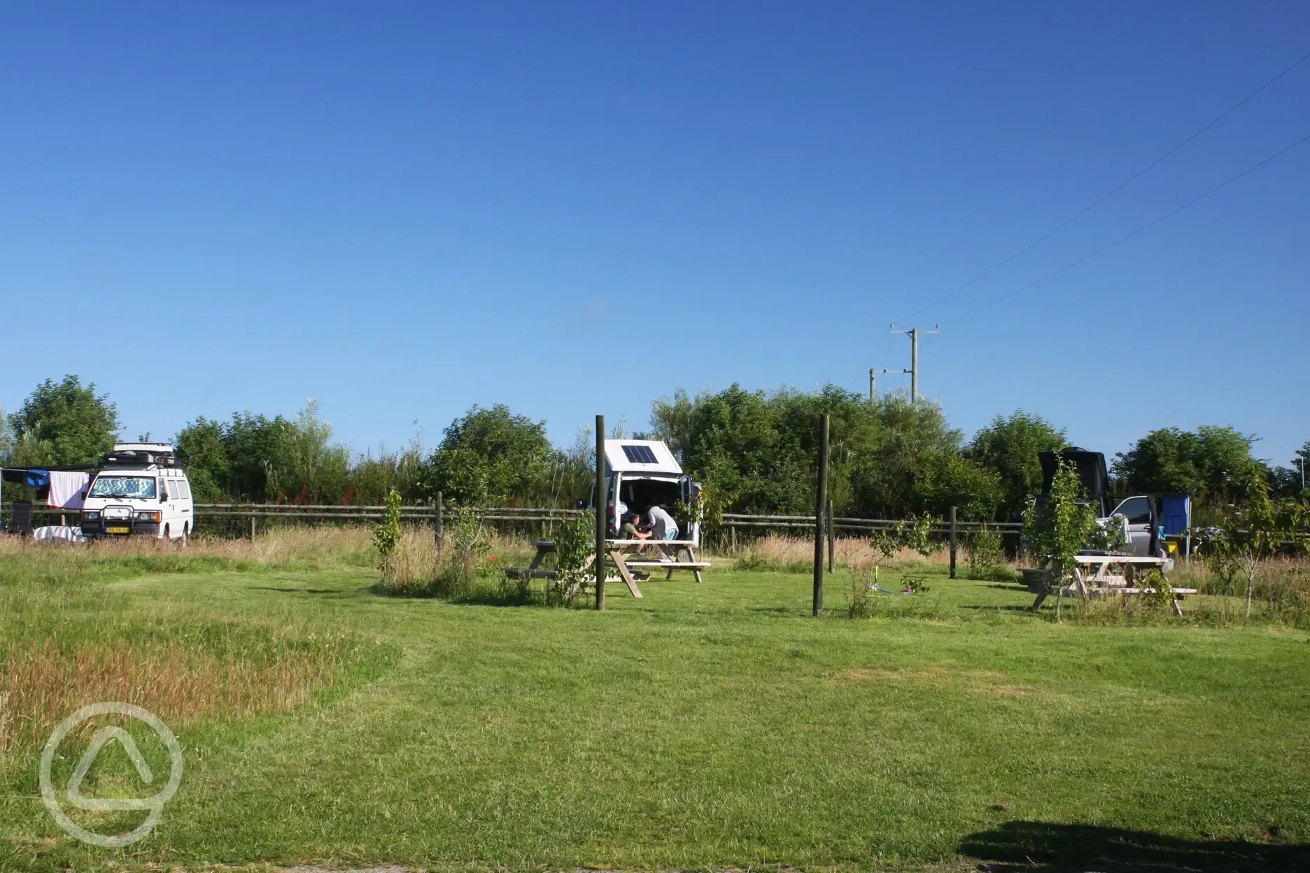 Non electric grass pitches and communal seating area