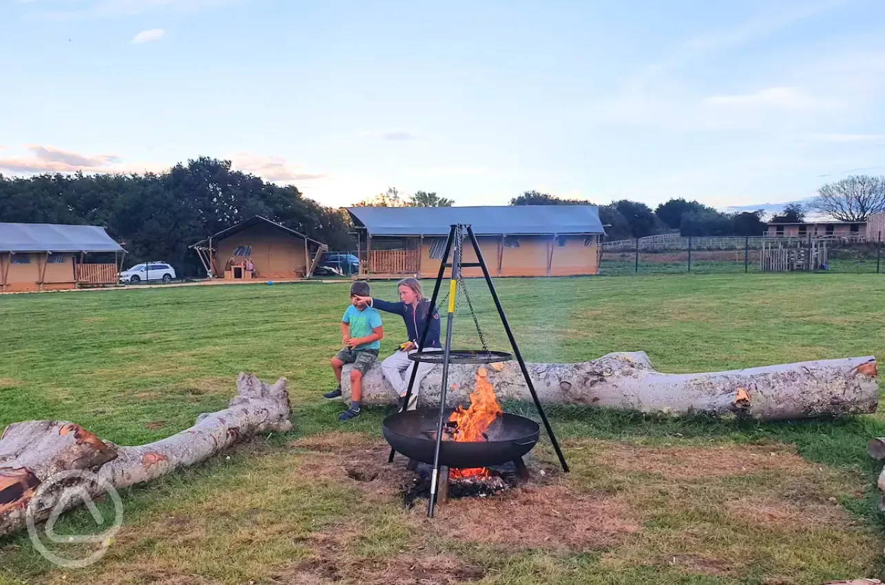 Safari tents and communal fire pit