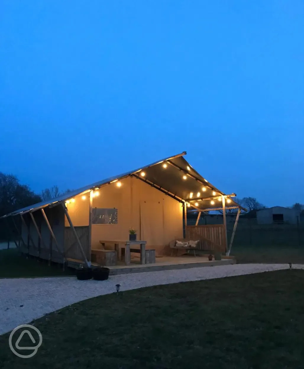 Safari tents at night