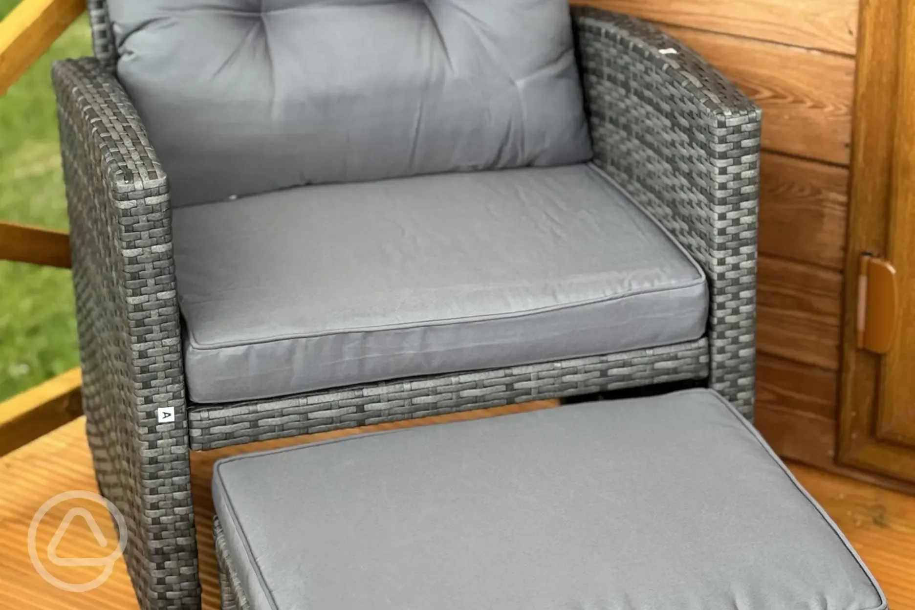 Glamping lodge outdoor cushioned seating
