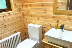 Glamping lodge ensuite bathrooms with a toilet and shower