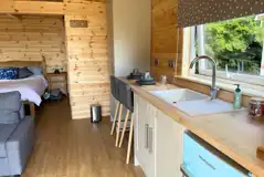 Glamping lodge equipped kitchen area