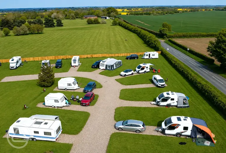 Aerial of Cherry Burton Leisure Park with hardstanding pitches