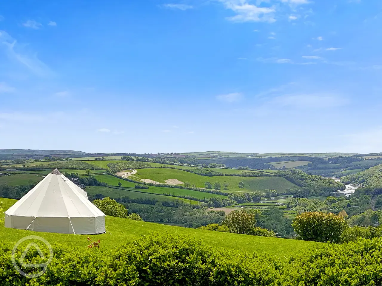 Bell tent with countryside views