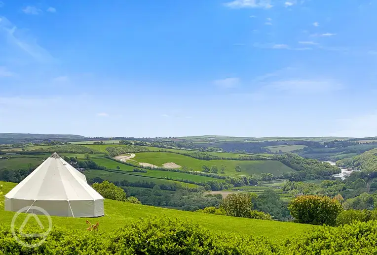 Bell tent with countryside views