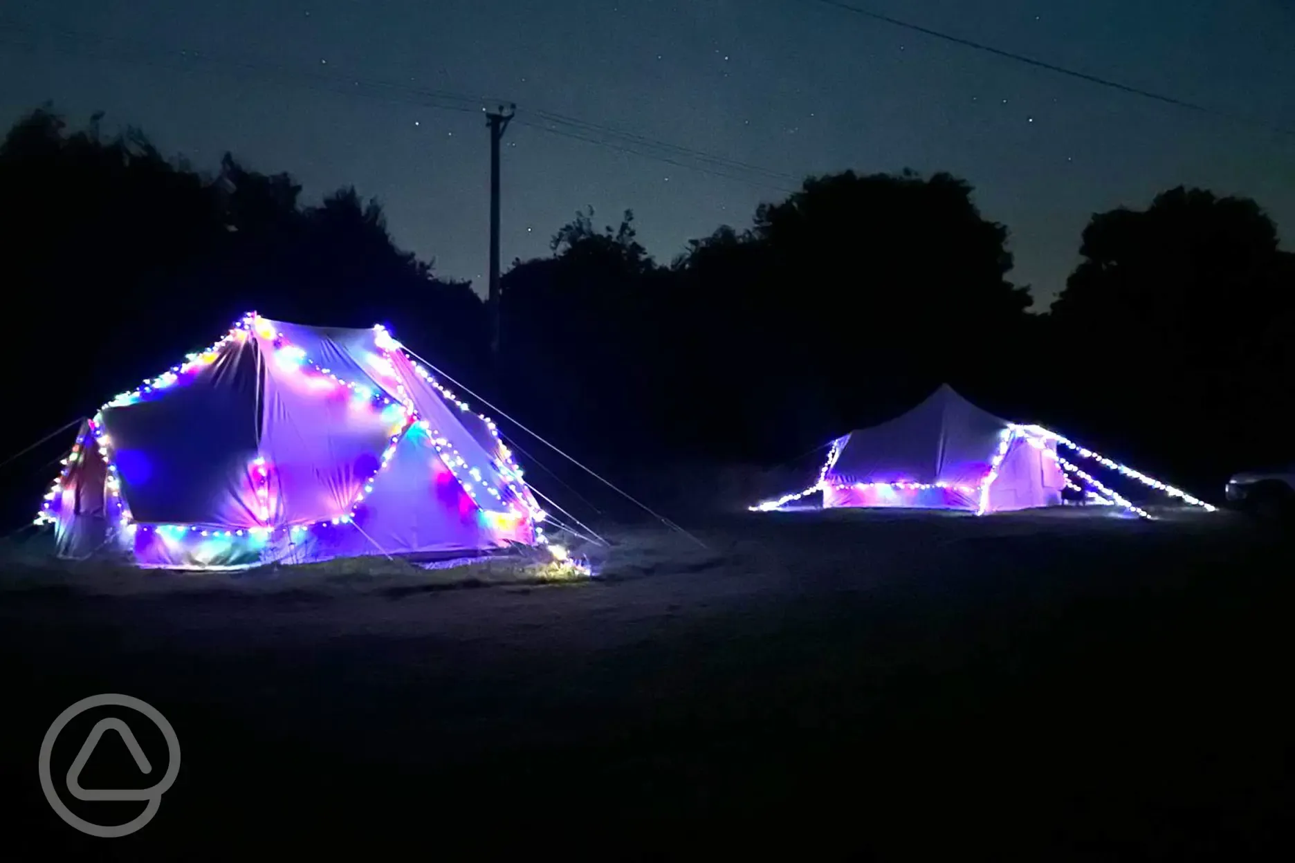 Bell tents at night