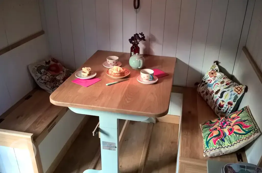 Shepherd's hut dining area