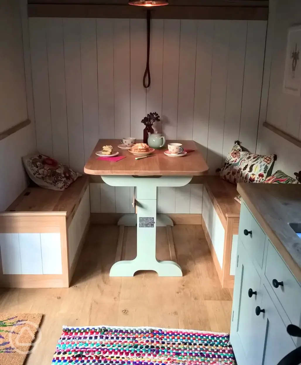 Shepherd's hut dining area