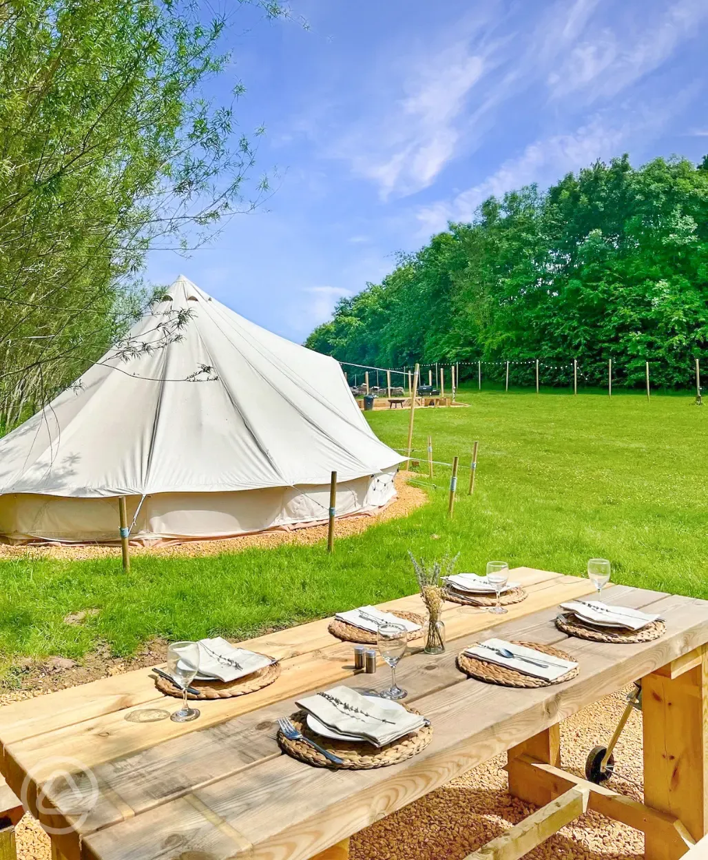 Bell tent with picnic bench