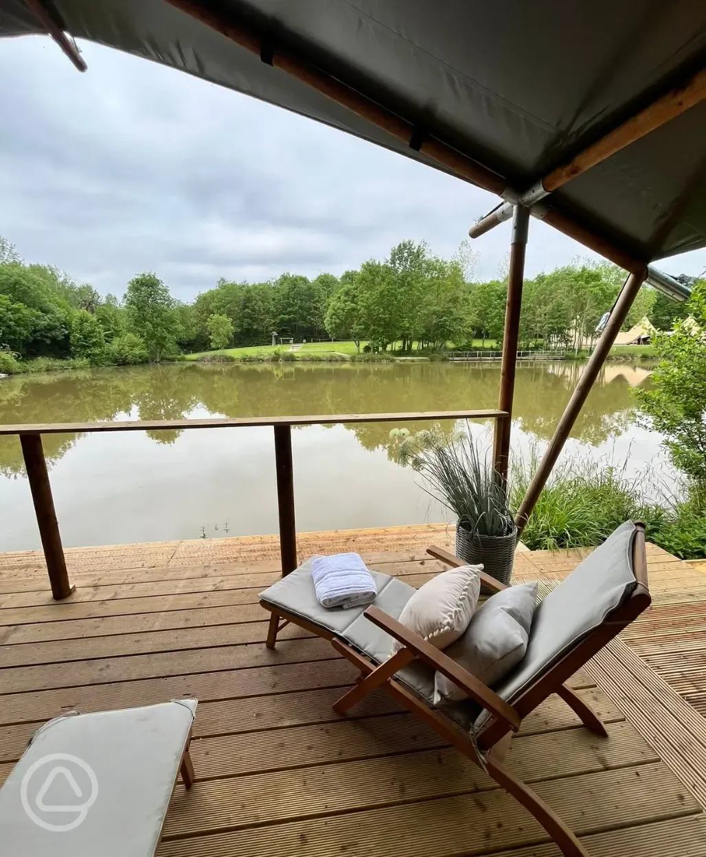 View of the fishing lake from Kingfisher safari tent