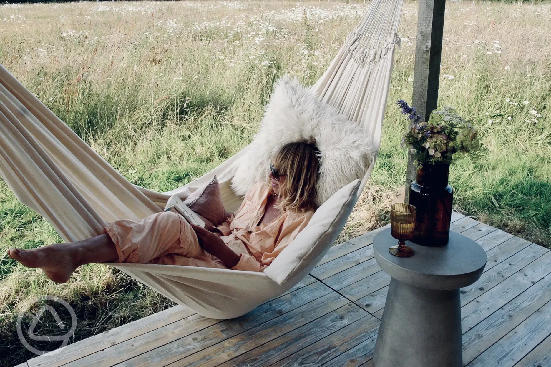 Hammock on bell tent decking