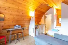 Silver glamping pod interior