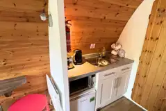 Silver glamping pod kitchen