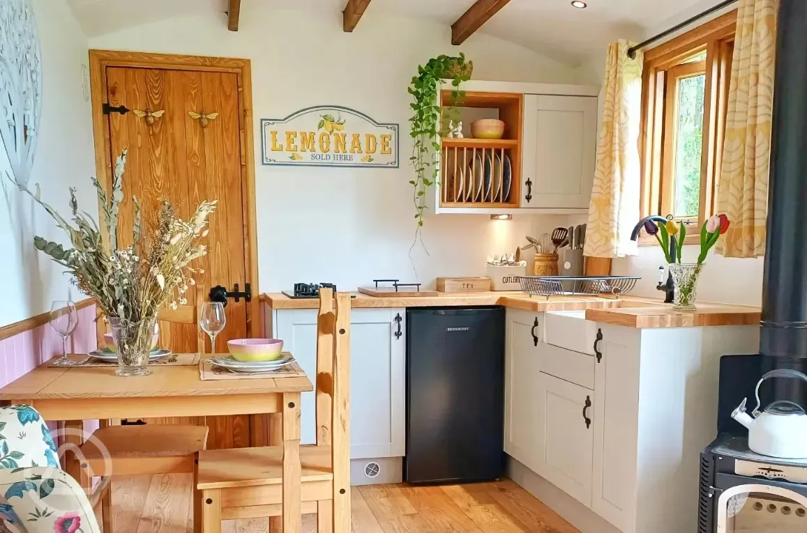 Heartwood shepherd's hut kitchen area