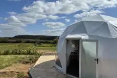 Door into the geodome and countryside views