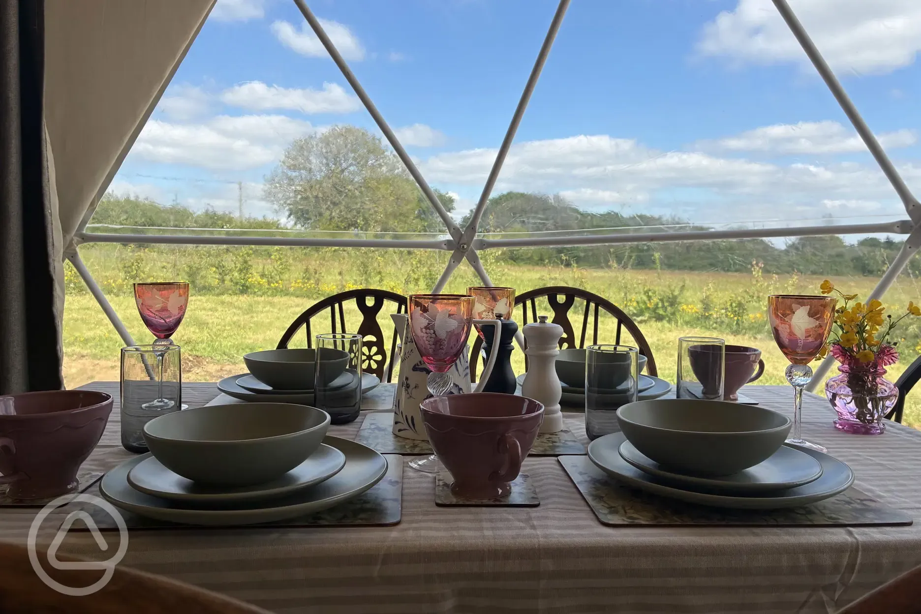 Geodome interior - dining table and view